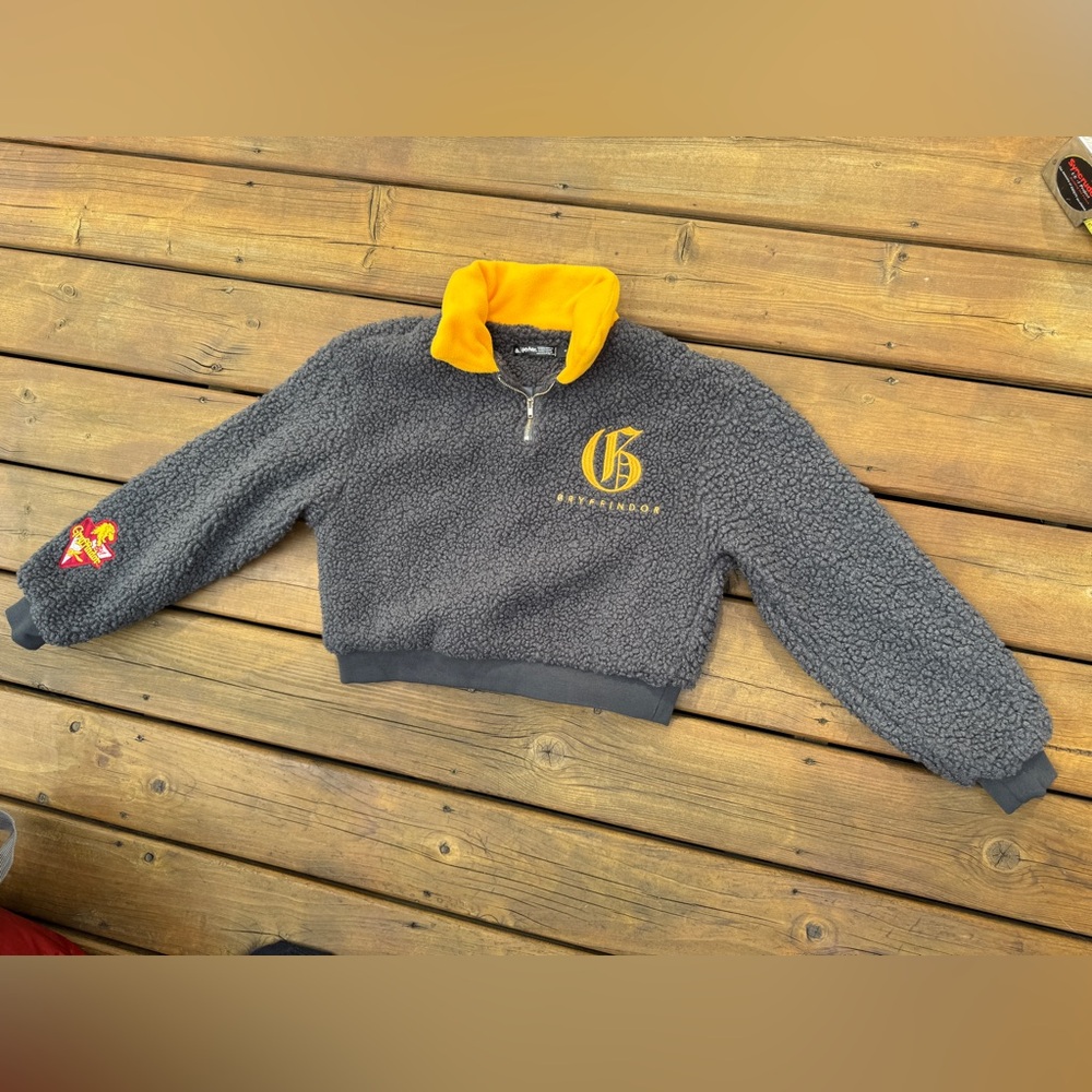 HARRY POTTER Letter Embroidery Contrast Collar Crop Teddy Sweatshirt